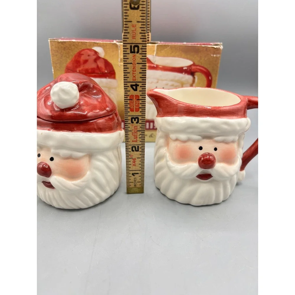 HomeTrends Ceramic Santa Sugar and Creamer Set Red White Holiday Tableware Boxed
